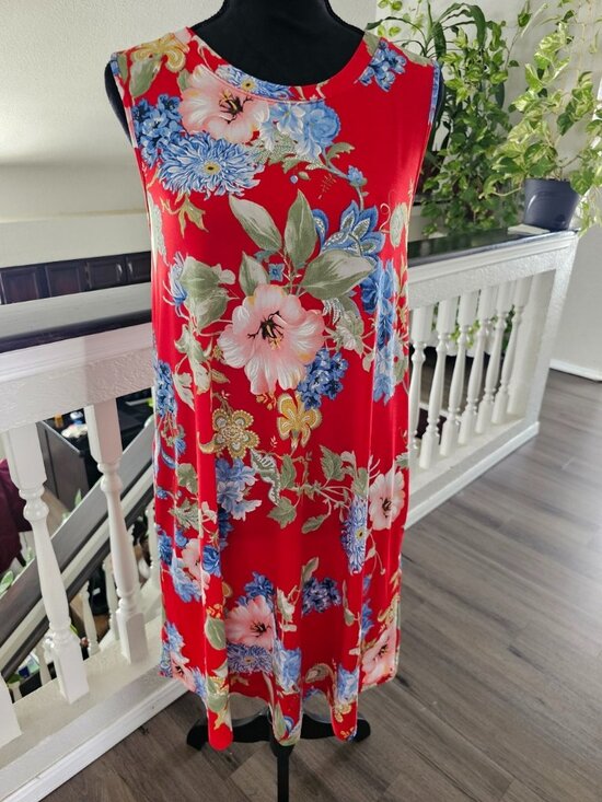 Apt. 9 Dresses & Skirts - Apt. 9 Red Floral Sleeveless Midi Dress with Blue and Green Blooms